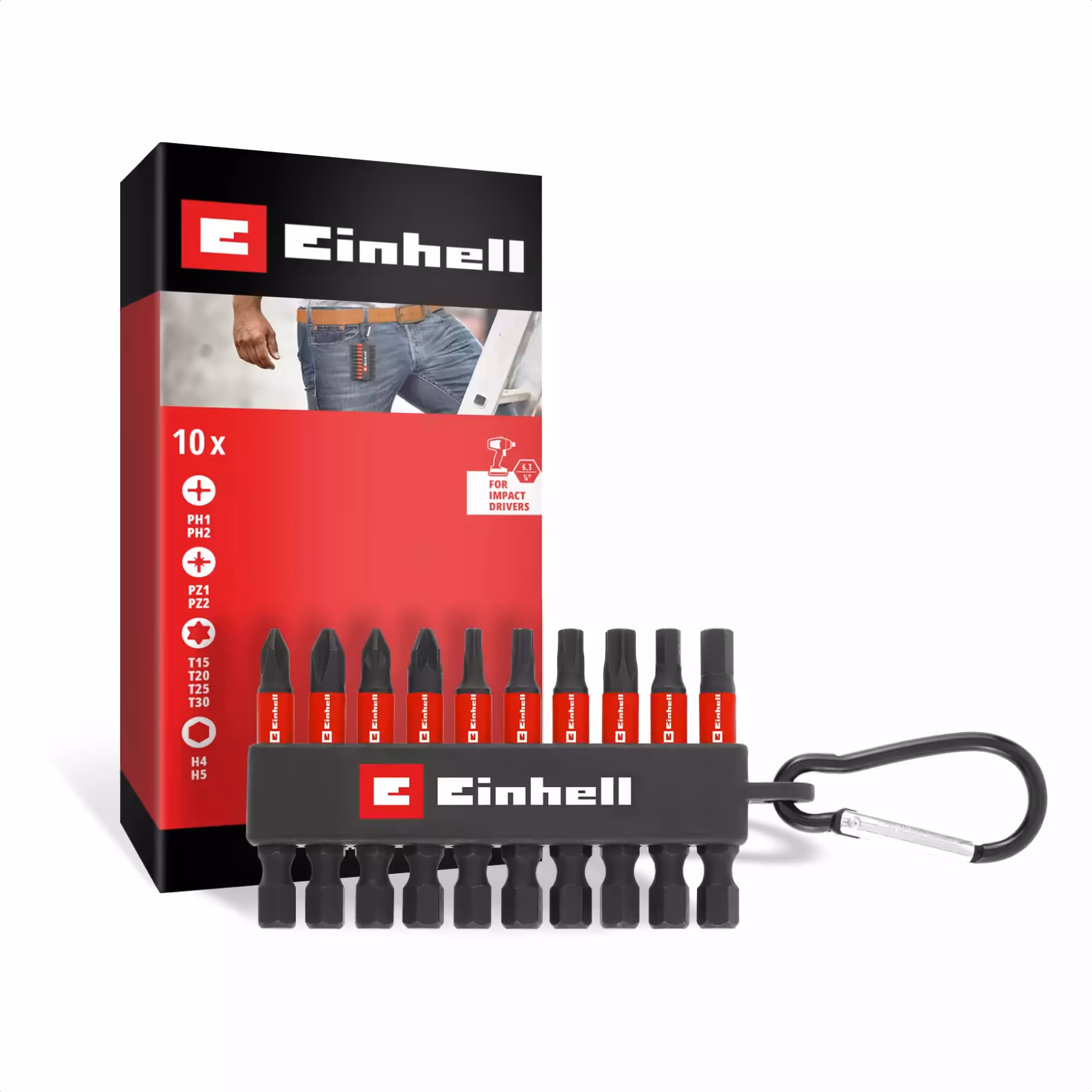 Набор ударных бит с карабином, 10 шт. Einhell Snap Hook Impact Bit Set 10pcs (49118633)
